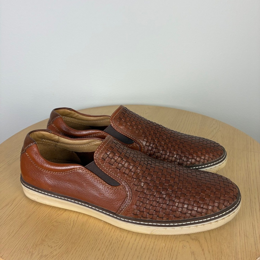 Johnston & Murphy Woven Leather Slip On Sneakers Men's 13 Fall Comfort Preppy